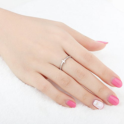 925 Sterling Silver Christian Religious Cross Classical Simple Plain Ring