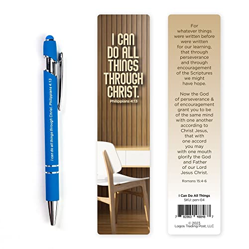 Logos Trading Post I Can Do All Things Bible Verse Pen with Bookmark - color: Light Blue