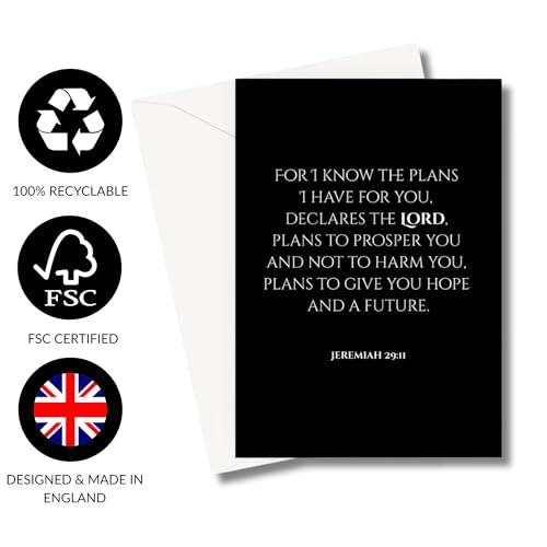 Inspiring Motivational Bible Verse Greeting Cards For Birthday, Retirement, Graduation, Sympathy, Strength, Mourning, Bereavement, Wedding Anniversary and Just Because For Christian Men and Women | Traditional Black and White Design (Jeremiah 29:11) - col