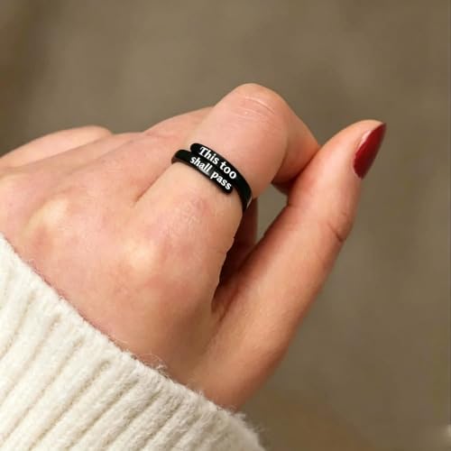 Faith Over Fear Cross Inspirational Rings for Women Daughter, Christian Blessed Hope Love Encouragement Rings Adjustable Open Tiny Purity Wrap Thumb Cross Ring Jewelry Graduation Cocktail Party - color: This Too Shall Pass Black