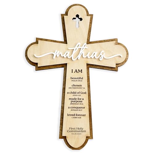 SugoiDesign Personalized Baptism Cross | Personalized Wood Cross | Religious Keepsake Baptism Gifts | Wooden Sign Baptism Gifts for Girls and Boys | Baby Baptism Cross| Home Decor Wall Cross