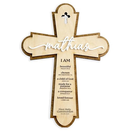 SugoiDesign Personalized Baptism Cross | Personalized Wood Cross | Religious Keepsake Baptism Gifts | Wooden Sign Baptism Gifts for Girls and Boys | Baby Baptism Cross| Home Decor Wall Cross