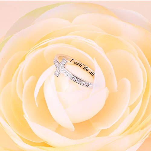 DAOCHONG 925 Sterling Silver Sideways Cross Ring Inspirational Jewelry - style: Cross