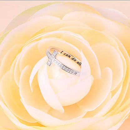 DAOCHONG 925 Sterling Silver Sideways Cross Ring Inspirational Jewelry - style: Cross