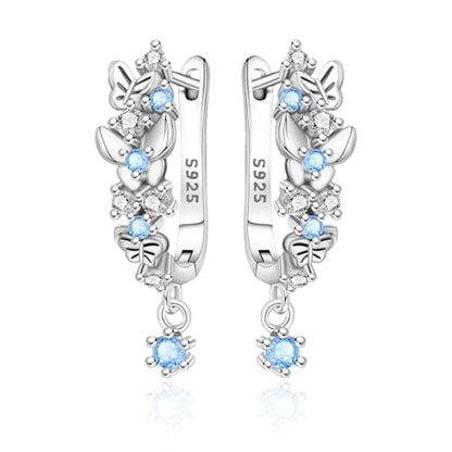 925 Sterling Silver Cute Animal Unique Huggie Hoop Earrings for Women - color: Butterfly Flower
