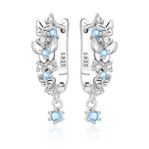 925 Sterling Silver Cute Animal Unique Huggie Hoop Earrings for Women - color: Butterfly Flower