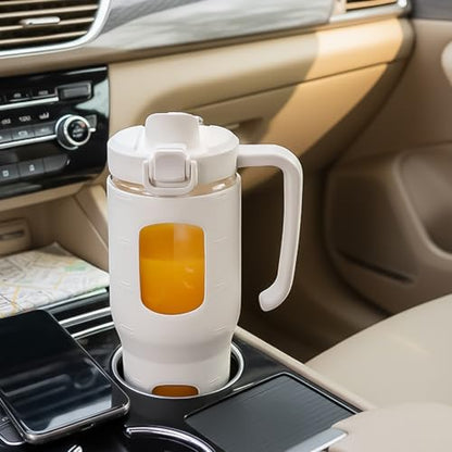 32oz Glass Tumbler with Straw Handle, Reusable Iced Coffee Cup, White - color: White