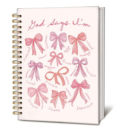 Coquette Pink Bow God Says I am Christian Notebook Journal for Women - color: God Says I'm