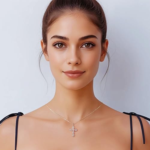 Gold Cross Necklace for Women, 14K Gold Plated - style: Flower-shaped cross