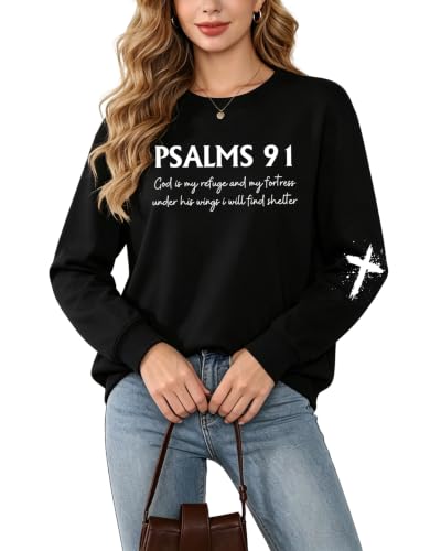 Christian Sweatshirts for Women Jesus Long Sleeve Graphic Shirts - color: Black, size: X-Large