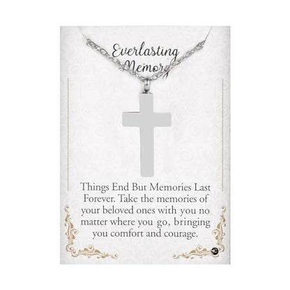 Cremation Cross Necklace for Ashes Stainless Steel Cross Urn Pendant Ashes Holder Memorial Jewelry-With Me Always - style: With Me Always-Silver-Gift Box