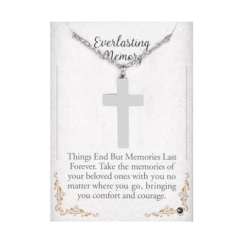 Cremation Cross Necklace for Ashes Stainless Steel Cross Urn Pendant Ashes Holder Memorial Jewelry-With Me Always - style: With Me Always-Silver-Gift Box