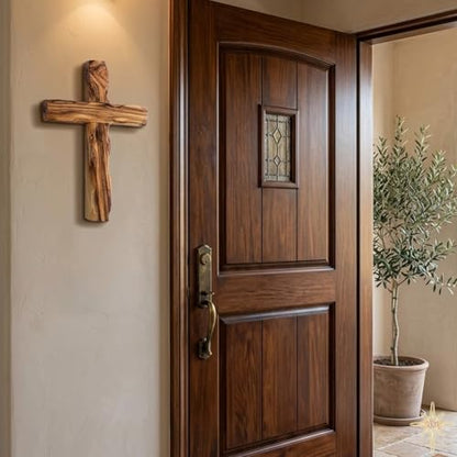 Wall Cross, Wooden Crosses from Bethlehem, Holy Land. Olive Wood Crucifix. Hanging Home Decor. Religious Gift for Godparents, Grandchildren, Kids Room Cross, New House, Christmas and Easter Gifts, - size: 10"L x 6"W