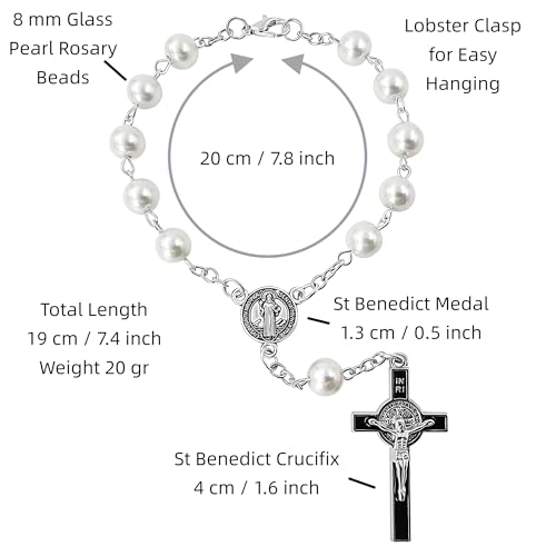 TALISMAN4U St Benedict One Decade Catholic Rosary for Car Rearview Mirror - color: White Car Rosary