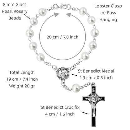 TALISMAN4U St Benedict One Decade Catholic Rosary for Car Rearview Mirror - color: White Car Rosary