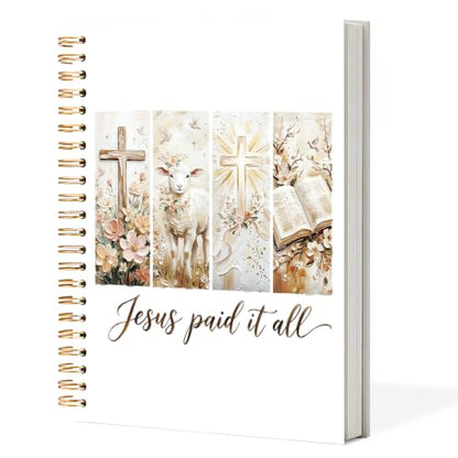 Bible Notebook,Jesus Paid It All Cross Shepherd and Sheep Floral Biblical Journal Inspirational Christian Church Hardcover Spiral Notebook Gifts,5.5x8.3 Inch - color: White-jesus Paid It All