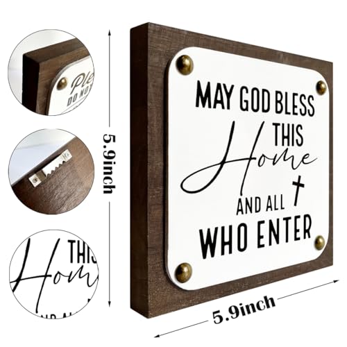 Religious Decor, May God Bless This Home and All Who Enter Sign, Wooden Box Signs Decors Art, Farmhouse Home Decor for Shelf, Christian Wooden Sign Gift - color: Christian Sign 04