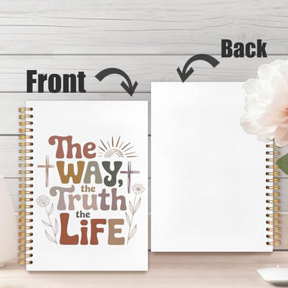 Boho Christian Spiral Notebook Journal 5.5x8.3in, the Way the Truth the Life Religious Scripture Hardcover Journal Notebook for Church Study Work Office, Christian Gifts for Women Men - color: the Way the Truth the Life