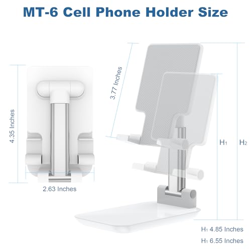 Cell Phone Stand,Adjustable Angle Height Phone Stand for Desk,Fully Foldable/Portable Phone Holder with Silicon Pad for iPhone 16/15/14/13/12/Smartphones,All Mobile Phones (White) - color: White