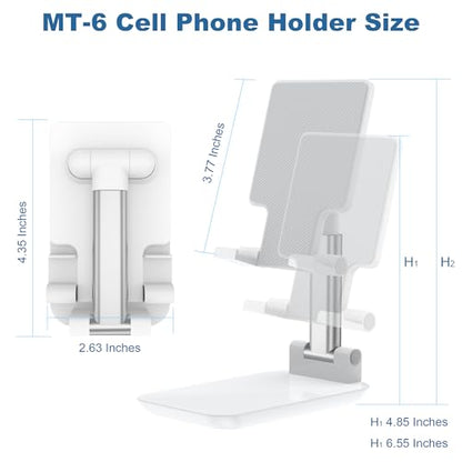 Cell Phone Stand,Adjustable Angle Height Phone Stand for Desk,Fully Foldable/Portable Phone Holder with Silicon Pad for iPhone 16/15/14/13/12/Smartphones,All Mobile Phones (White) - color: White