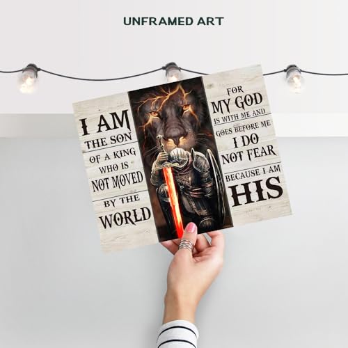 Christian Lion Warrior Wall Art 11x14 - Inspirational Scripture Wall Decor for Men - Religious Motivational Bible Verse Poster - God Quotes Office Decor - Man Cave Spiritual Masculine Art - size: 11"L x 14"W