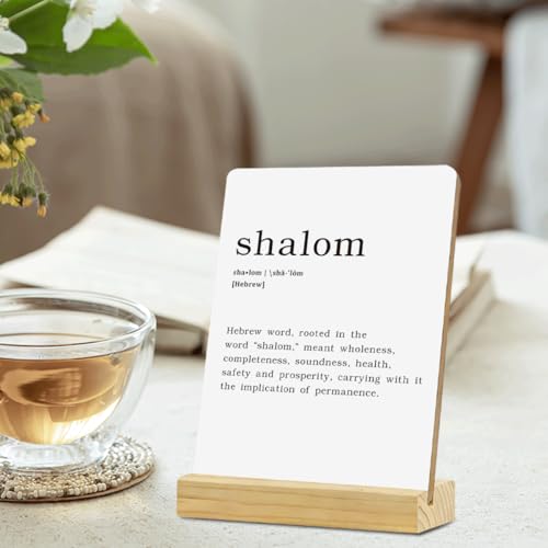 MUBIAO Rustic Wooden Shalom Definition Plaque Sign with Wood Stand, 4x5 Inches, Rectangular, Religious Theme, Decorative Sign for Home and Office - color: Multicolor493
