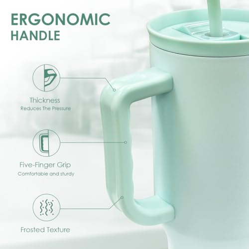 SANDJEST Mint 40oz Tumbler with Handle and Straw, Insulated Stainless Steel Travel Coffee Mug for Women Girls, Gift Idea for Birthday Christmas Mothers Day - color: Green