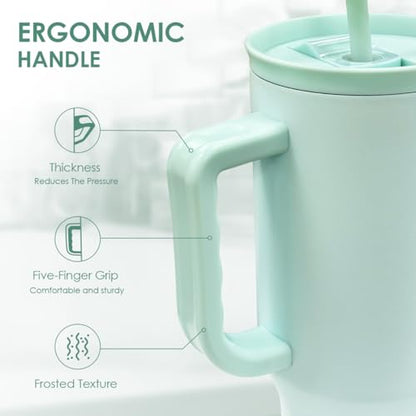 SANDJEST Mint 40oz Tumbler with Handle and Straw, Insulated Stainless Steel Travel Coffee Mug for Women Girls, Gift Idea for Birthday Christmas Mothers Day - color: Green
