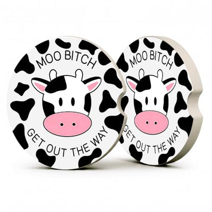 Funny Cow Car Coasters, Moo Get Out The Way Coquette Cup Holders, 13 - color: Funny Cow