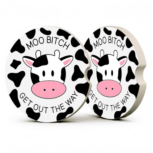 Funny Cow Car Coasters, Moo Get Out The Way Coquette Cup Holders, 13 - color: Funny Cow