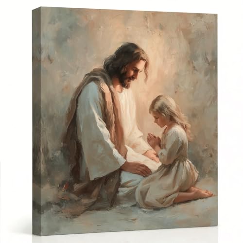 RTVJTERQ Christian Home Decor, Jesus Praying With Little Girl Portrait Art, Faith Based Wall Art for Kids Room Nursery Bedroom 8x10 Inch Ready To Hang - color: Patriotic 08