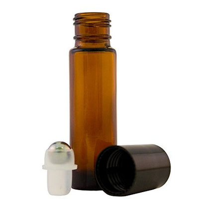 GreenHealth 6 Pack – Empty Roll-On Glass Bottles [Stainless Steel Roller] – 10ml Refillable Amber Color Roll On Vials for Essential Oils, Perfume, Fragrance, Aromatherapy