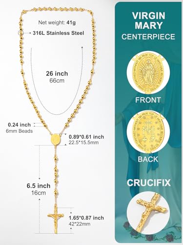 Supcare Rosary for Men Women Catholic Necklace Rosary Beads Customized - color: A03-Virgin Mary Yellow