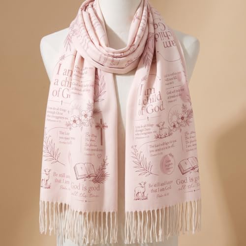 The Virgin Mary Bible Verse Shawls for Women, Catholic Christian Blanket Scarf Gifts or Mom Teacher Christmas - color: Pink Bible