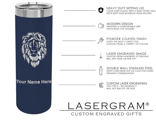 LaserGram Personalized 22oz Skinny Tumbler, Christian Cross (Navy Blue) - color: Navy Blue