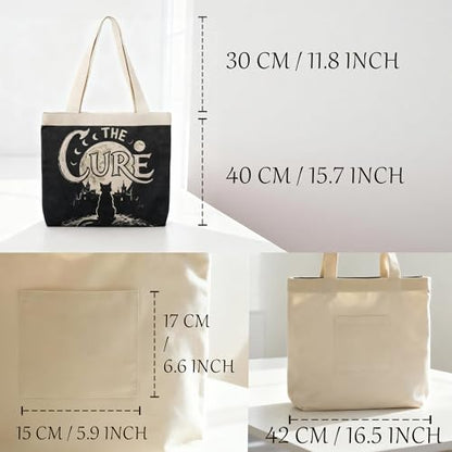 Large Tote Shopping Bag Cotton Canvas-Reusable grocery Bag with Zipper Aesthetic Reusable Shoulder Bag - style: Style-a