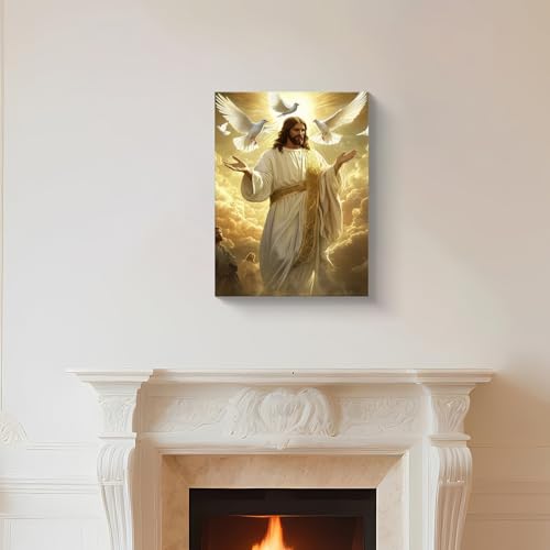 Jesus with Doves Canvas Wall Art, Gallery Wrapped Christian Print, 12x16 - color: Jesus With Doves, size: 16"L x 12"W