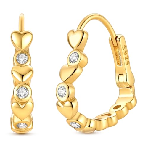 LAZA 925 Sterling Silver Earrings for Women Huggies Hoop Gold Earrings - color: Gold Heart Earrings