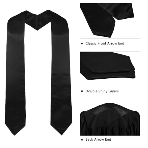 GraduatePro Plain Graduation Stole for Unisex Adults Sash 60"/72" Long 16 Colors - color: Black, size: 72