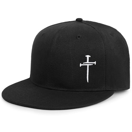 Christian Hats for Men Women - Cross Faith Flat Snapcback Hats - Religious Gifts for Thanksgiving Christmas - color: Black/Cross White