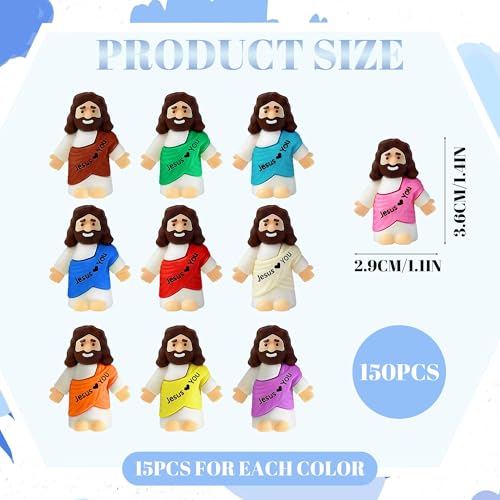 150 Pcs Easter Little Jesus Figures Mini Jesus Figurines Bulk to Hide and Seek Tiny Christ Savior Love You Religious Party Favors for Easter Egg Stuffers Sunday Religious Party Favor Baptism Gifts