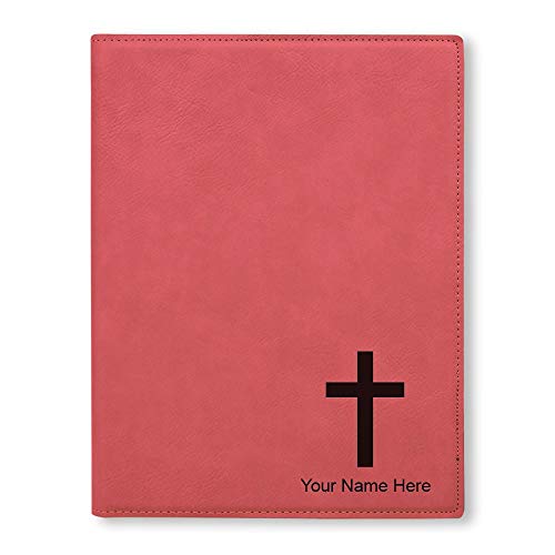 Large 9.5" X 12" Portfolio Notepad, Christian Cross, Personalized Engraving Included (Pink) - color: Pink, size: Large 9.5 X 12
