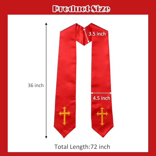 Clergy Stole & Choir Stole with Embroidered 60/72" - color: Red, size: 72 inch