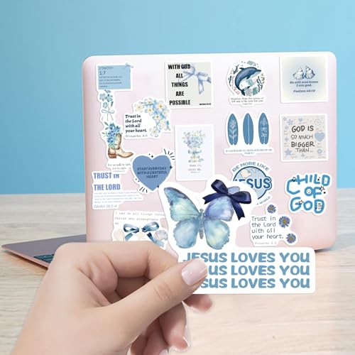 52PCS Blue Watercolor Bible Stickers - Serene Scripture Decals, Waterproof Christian Journaling Stickers for Women’s Journals, Laptops & Water Bottles (Tranquil Faith Gifts) - color: Blue Bible