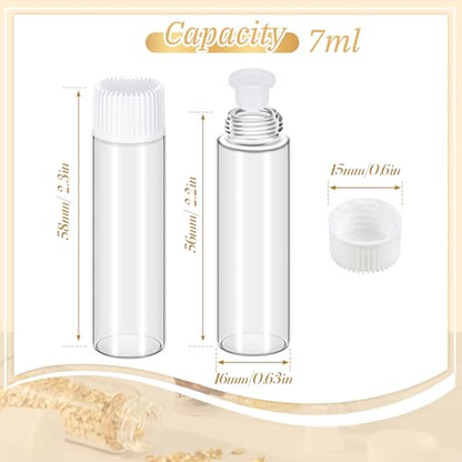 Lallisa 80 Pcs 7 ml Glass Vials with White Screw Caps and Plastic Stoppers, 2 Dram Clear Small Leakproof Bottles Bulk, Mini Liquid Sample Vials for Essential Oils, Sample, DIY Craft - color: Clear with White Cap, size: 7 ml