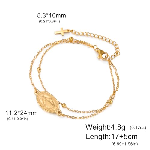 VASSAGO Virgin Mary Bracelet for Women Men Double-Sided Virgen de Guadalupe Rosary Bracelet Medal Handmade Braided Rope Catholic Christian Religious Jewelry Gift - color: Gold 14