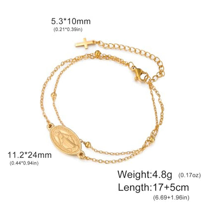 VASSAGO Virgin Mary Bracelet for Women Men Double-Sided Virgen de Guadalupe Rosary Bracelet Medal Handmade Braided Rope Catholic Christian Religious Jewelry Gift - color: Gold 14