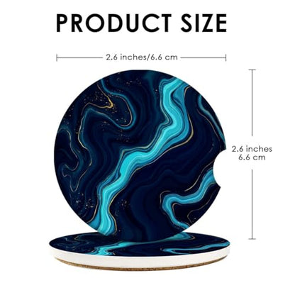 Britimes Car Coasters for Drinks, 2 Pack Ceramic Stone 2.56" Blue Black - color: Navy Blue 1