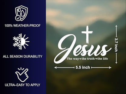 Jesus The Way The Truth The Life Car Decal - Christian Cross Vinyl Sticker for Truck SUV Laptop Window - Gift for Faithful Believers