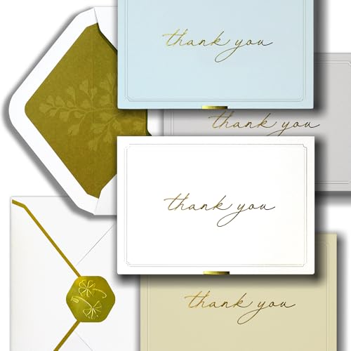 ukee's Thank You Cards, Gold Foil, 32 Cards with Envelopes and Stickers